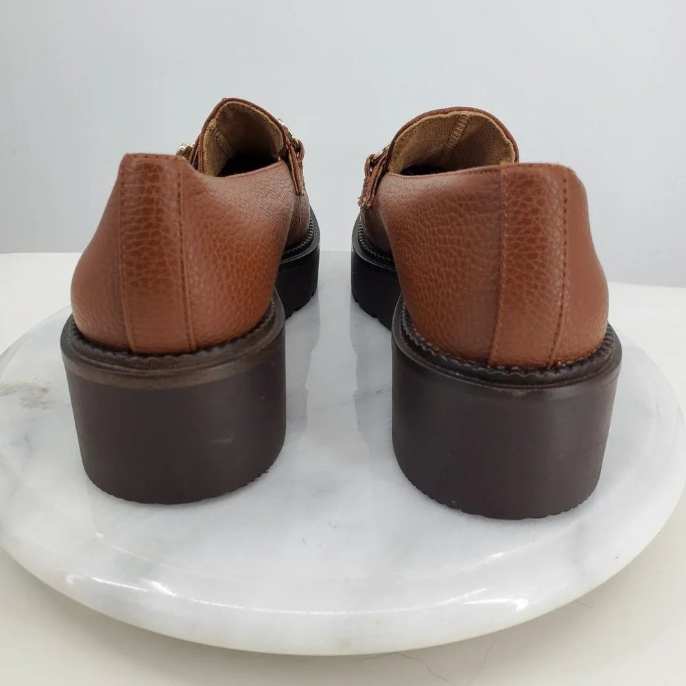 Giani Bernini Mayaa Lug-Sole Brown Leather‎ Horse Bit Loafer Shoes 8 Prep